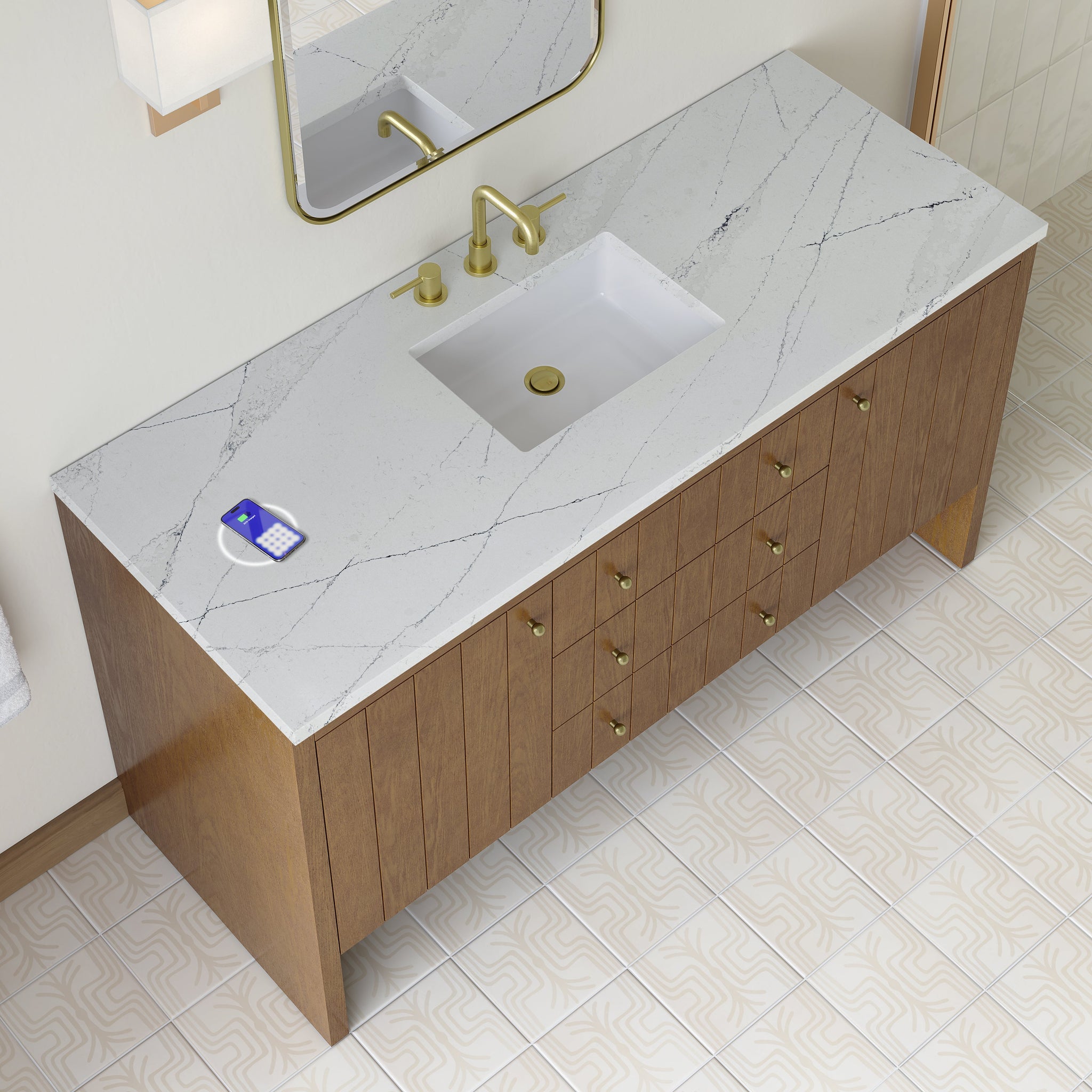 James Martin Hudson 60" Single Bathroom Vanity, Honey Oak with Ethereal Noctis (FreePower) countertop