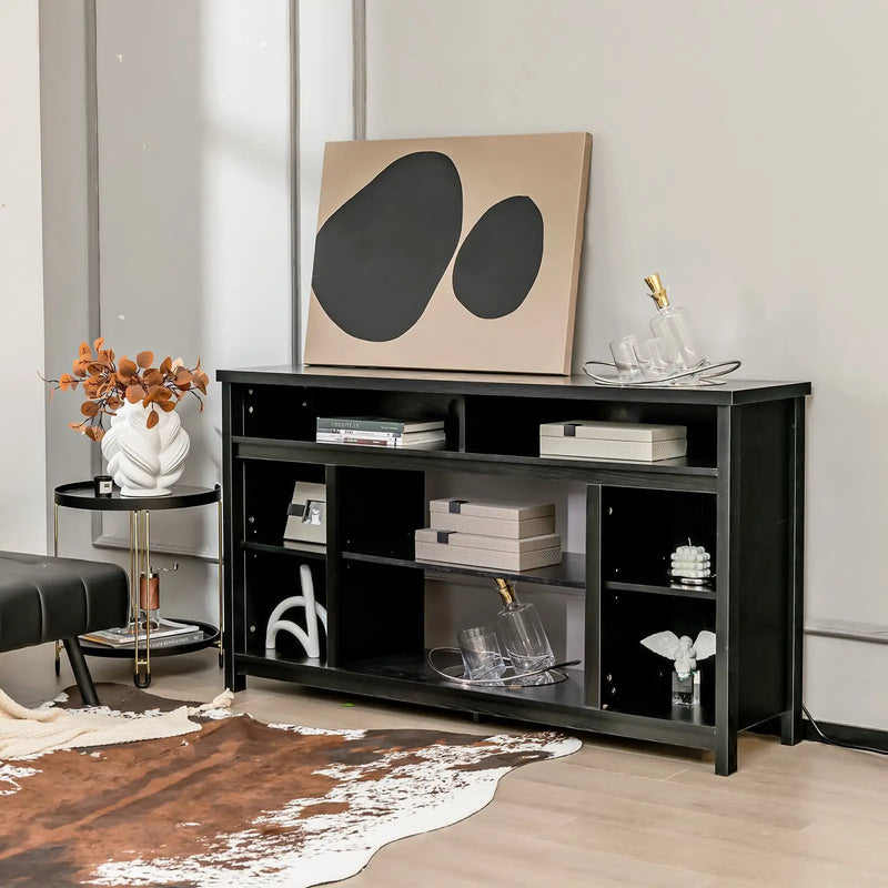 58 Inch TV Stand Entertainment Console Center with Adjustable Open Shelves-Black by DirectDeals