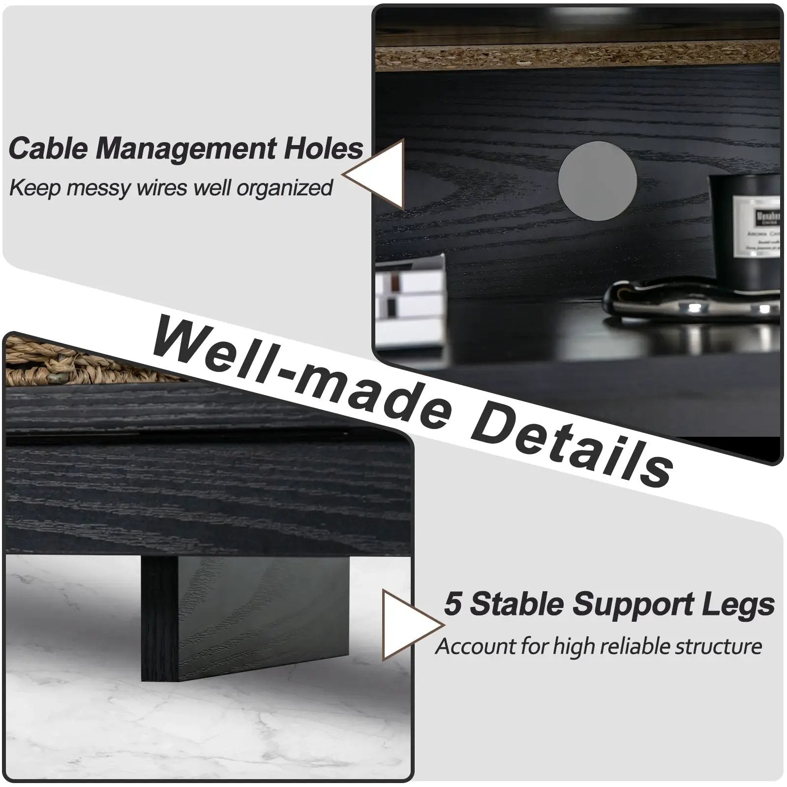 58 Inch TV Stand Entertainment Console Center with Adjustable Open Shelves-Black by DirectDeals