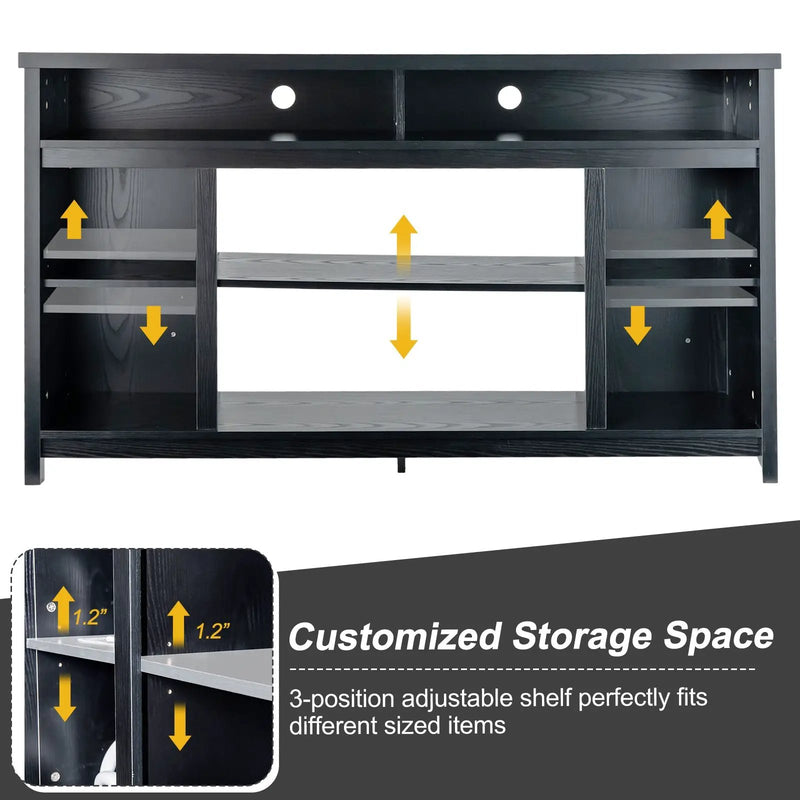 58 Inch TV Stand Entertainment Console Center with Adjustable Open Shelves-Black by DirectDeals