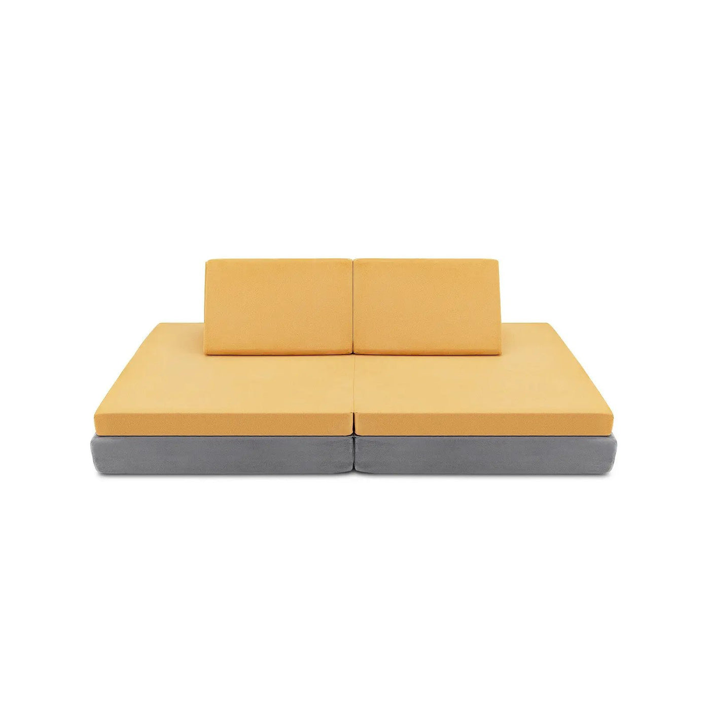 4 Pieces Convertible Kids Couch Set with 2 Folding Mats-Yellow by DirectDeals