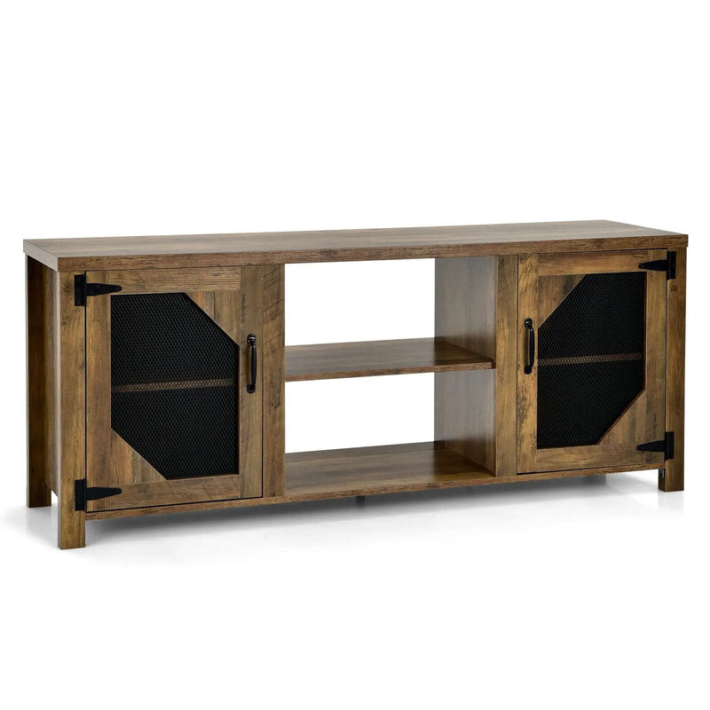 TV Stand for TVs up to 65-Inch with 2 Metal Mesh Doors and Ad-Rustic Brown by DirectDeals