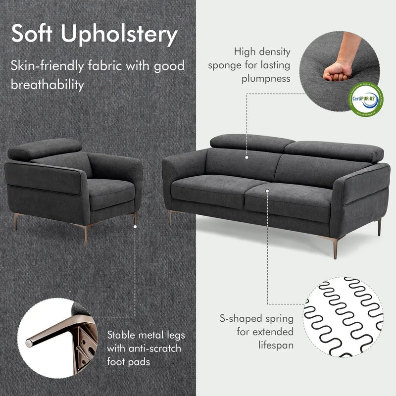 Modern Couched Sofa set with Adjustable Headrest by DirectDeals