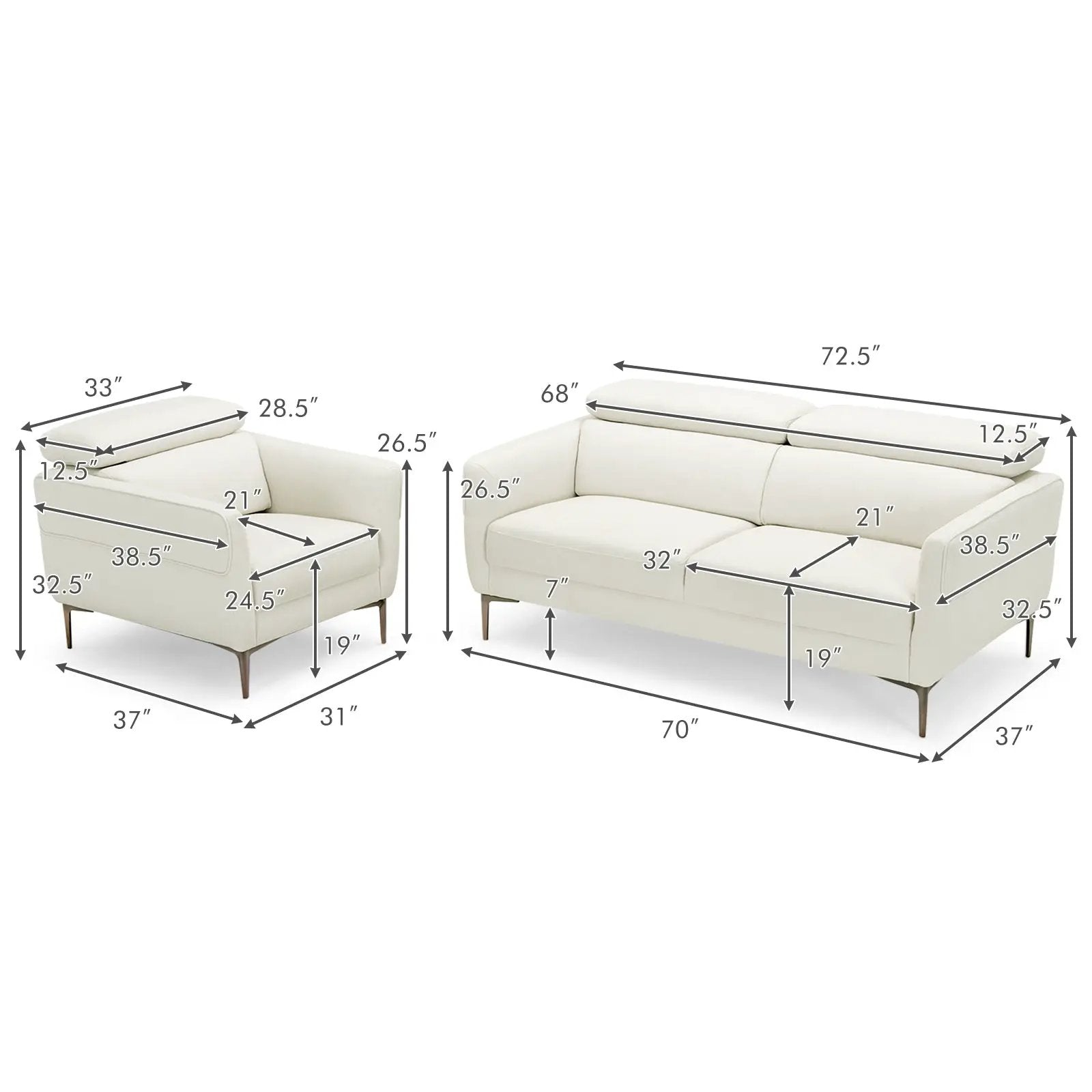 Modern Couched Sofa set with Adjustable Headrest by DirectDeals
