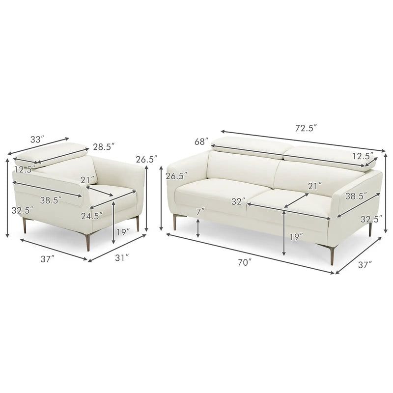 Modern Couched Sofa set with Adjustable Headrest by DirectDeals