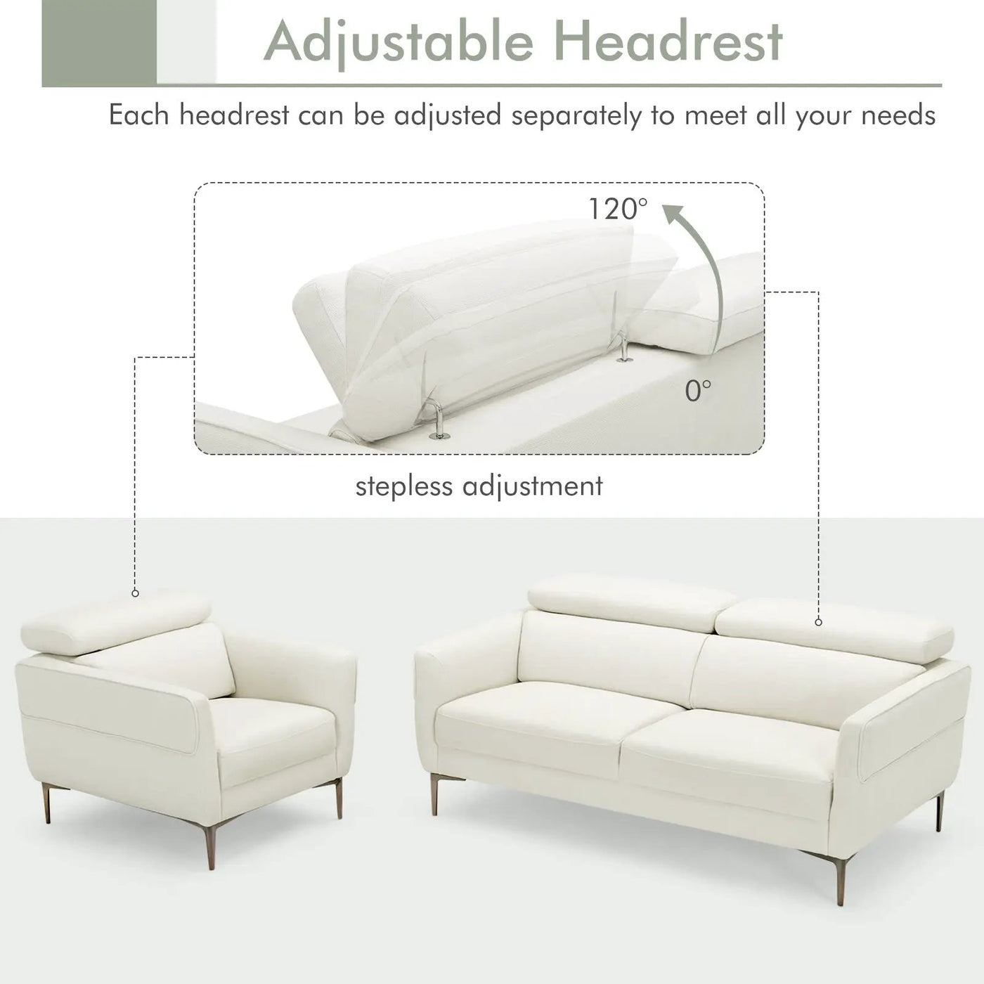 Modern Couched Sofa set with Adjustable Headrest by DirectDeals