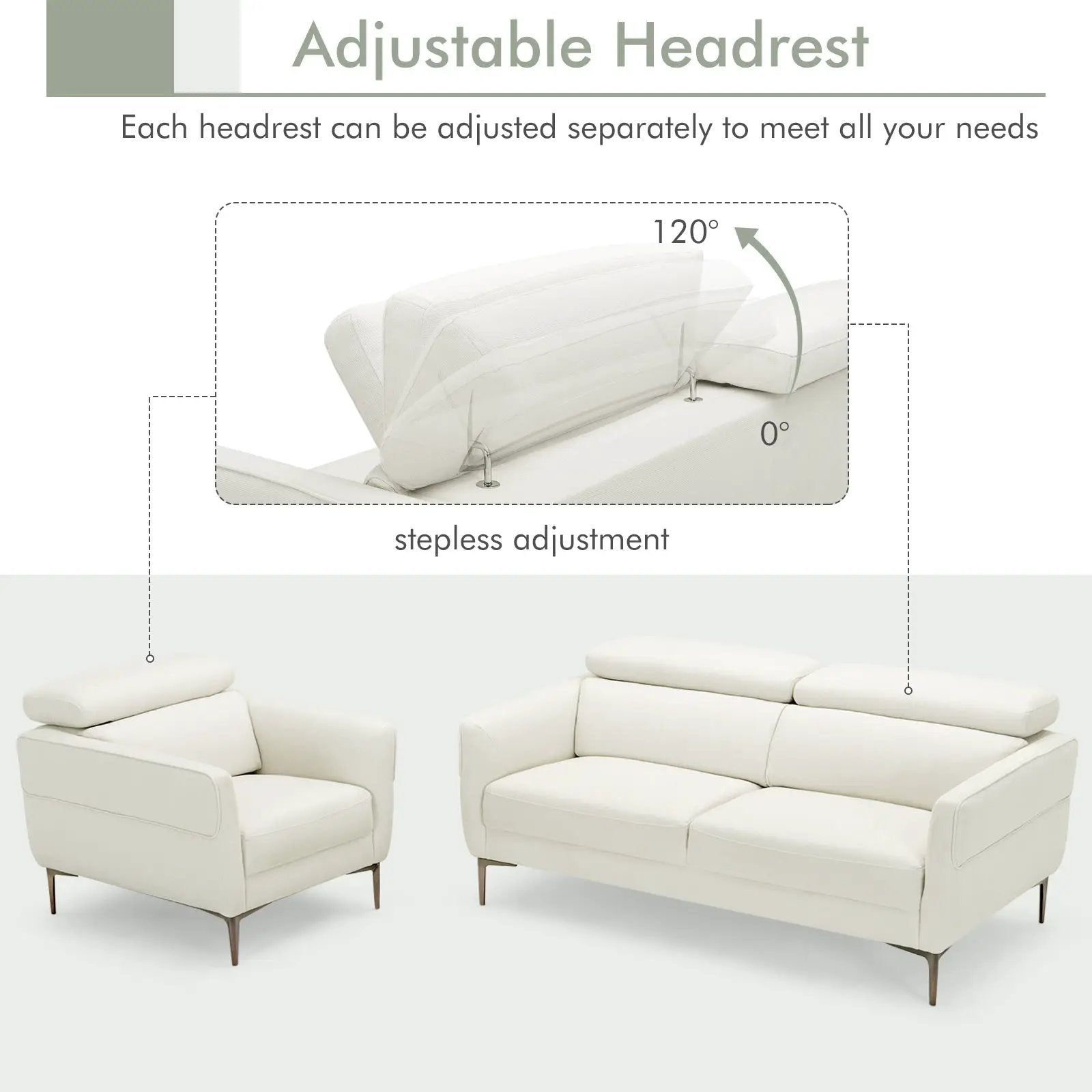 Modern Couched Sofa set with Adjustable Headrest by DirectDeals