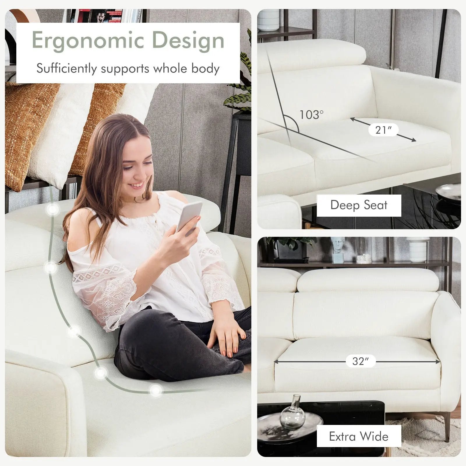 Modern Couched Sofa set with Adjustable Headrest by DirectDeals