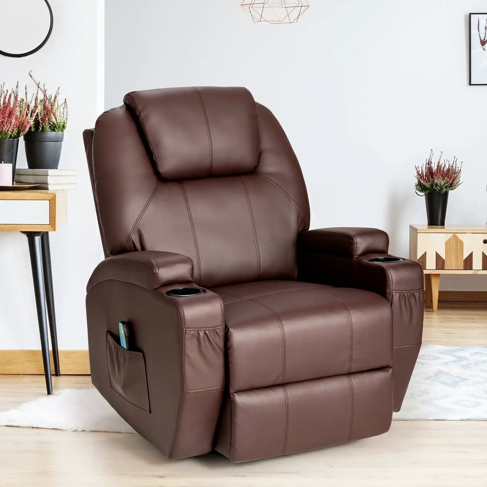 360-Degree Swivel Massage Recliner Chair with Remote Control for Home-Brown by DirectDeals