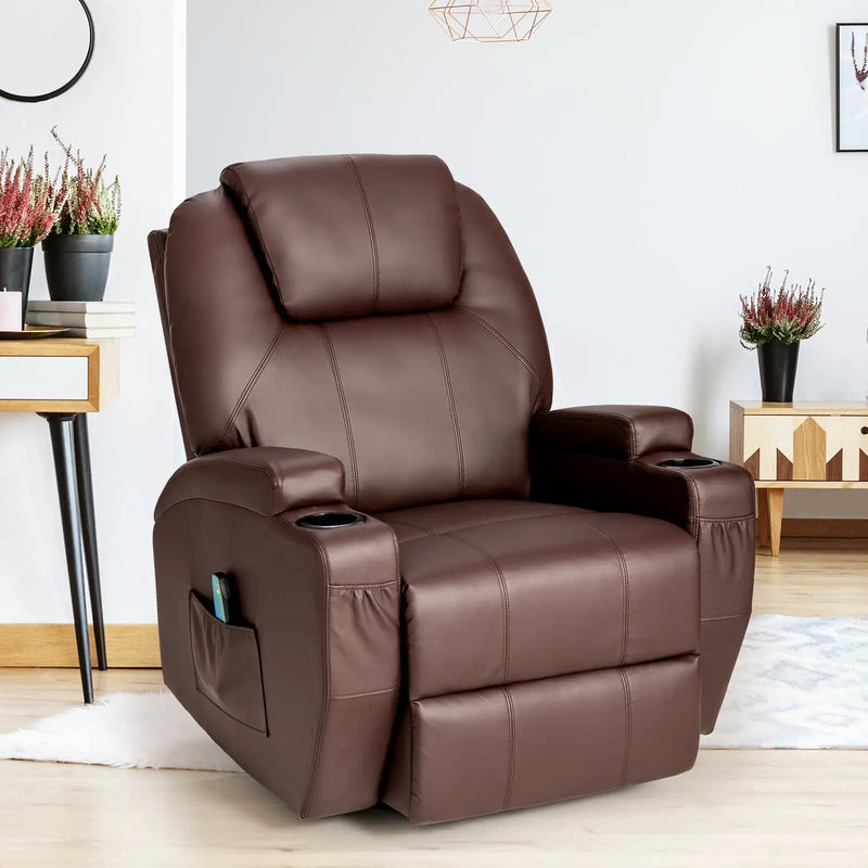 360-Degree Swivel Massage Recliner Chair with Remote Control for Home-Brown by DirectDeals