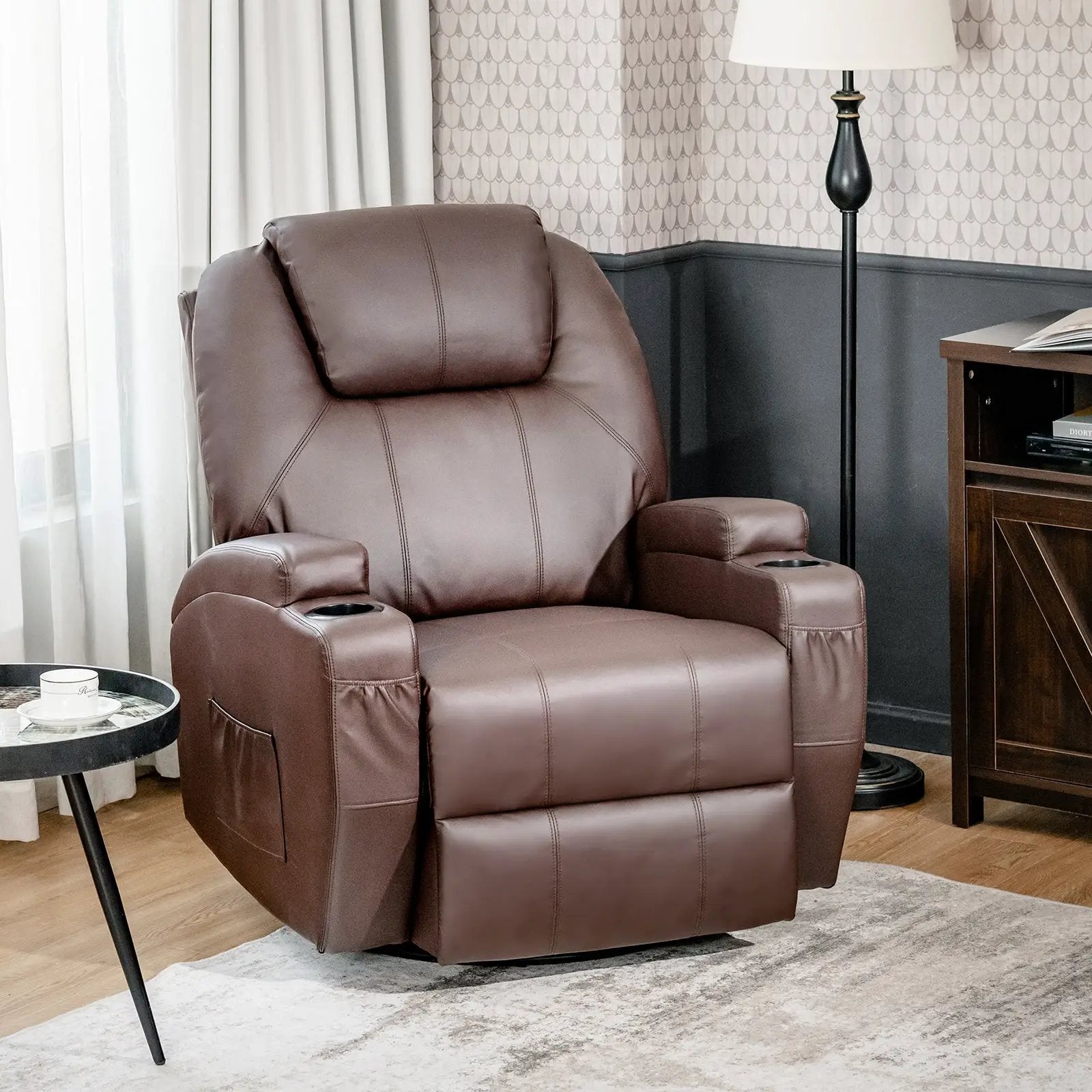 360-Degree Swivel Massage Recliner Chair with Remote Control for Home-Brown by DirectDeals