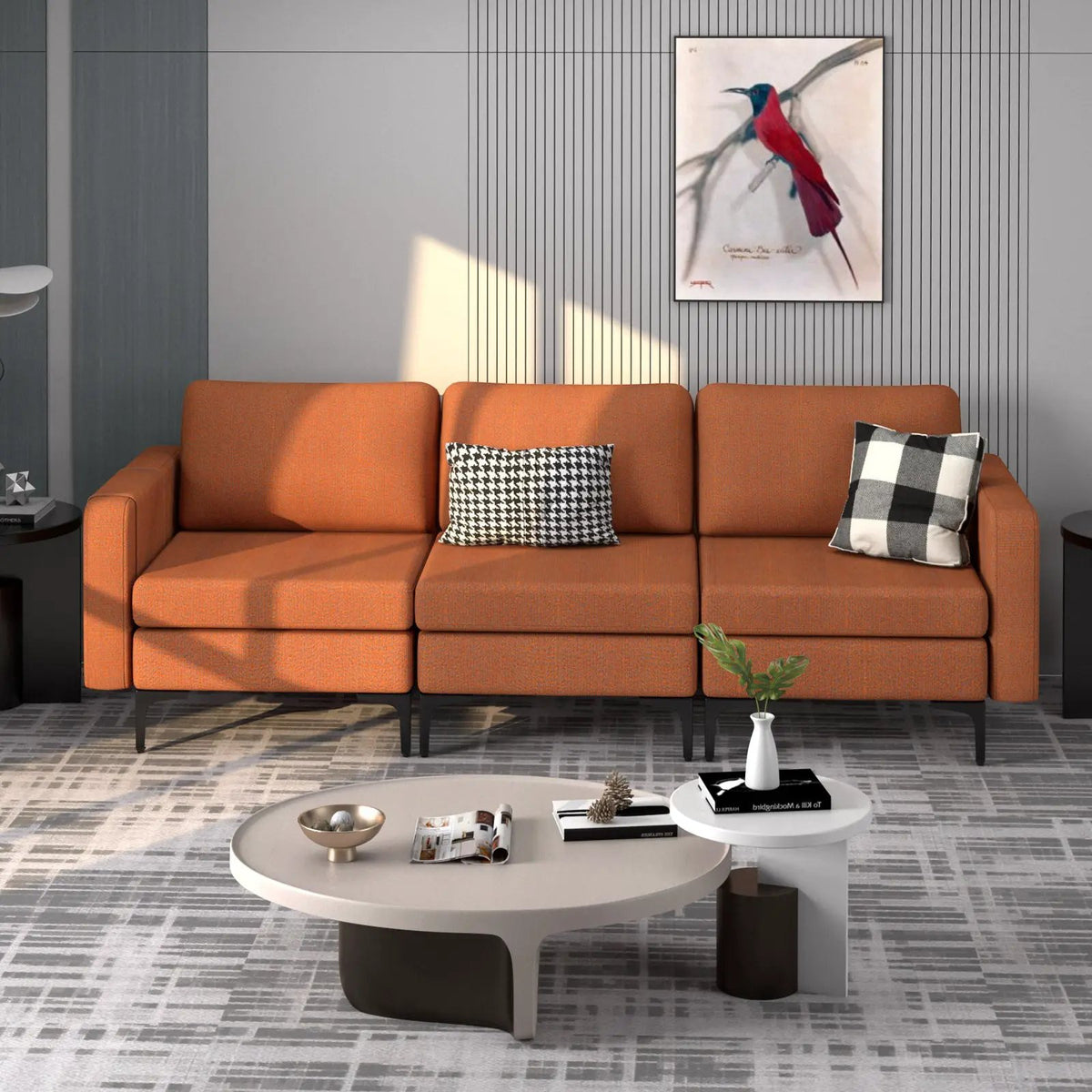 Convertible Leather Sofa Couch with Magazine Pockets 3-Seat with 2 USB Port by DirectDeals
