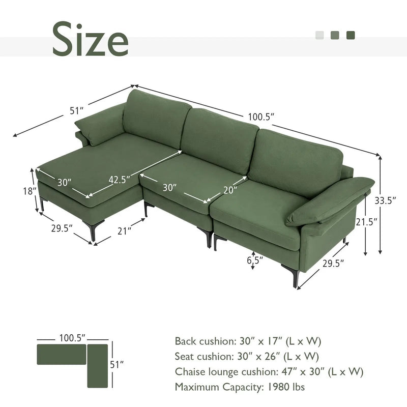Extra Large Modular L-shaped Sectional Sofa with Reversible Chaise for 4-5 People by DirectDeals