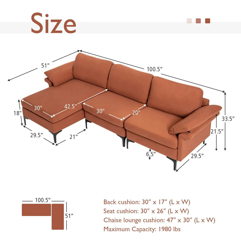 Extra Large Modular L-shaped Sectional Sofa with Reversible Chaise for 4-5 People by DirectDeals