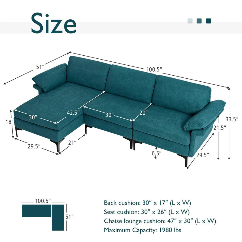 Extra Large Modular L-shaped Sectional Sofa with Reversible Chaise for 4-5 People by DirectDeals
