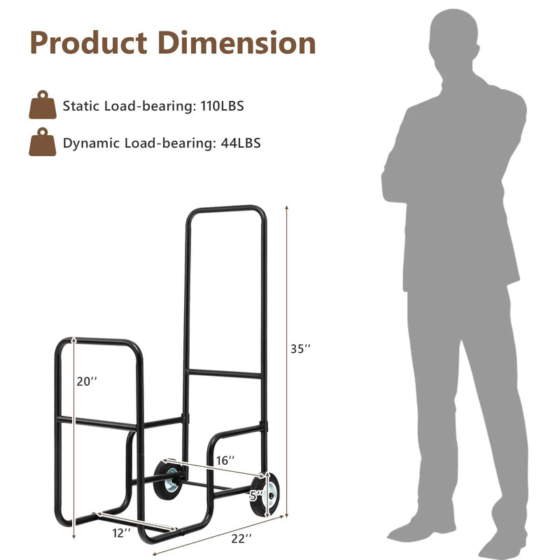 Firewood Log Cart Carrier with Anti-Slip and Wear-Resistant Wheels by DirectDeals