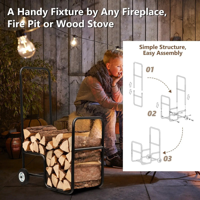 Firewood Log Cart Carrier with Anti-Slip and Wear-Resistant Wheels by DirectDeals