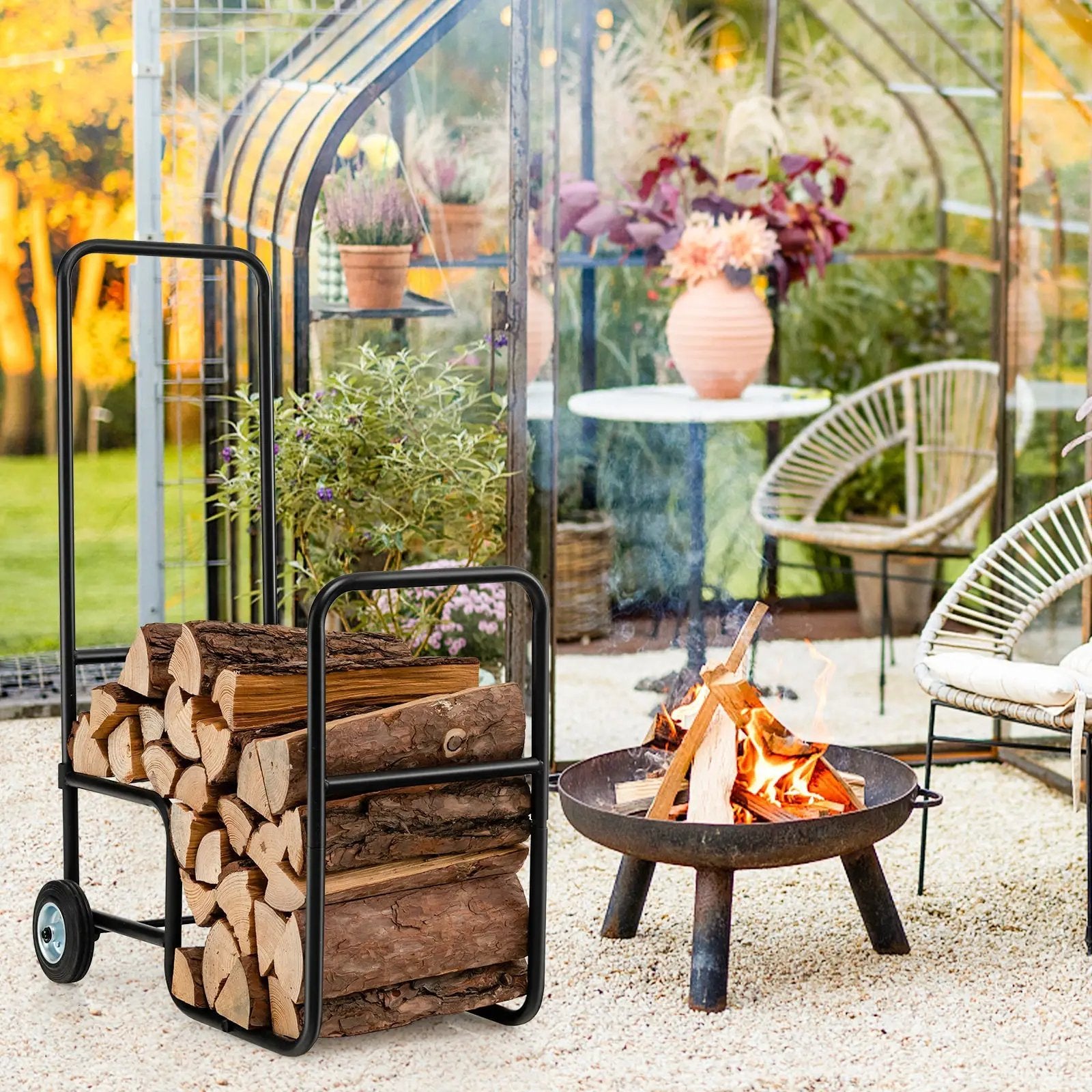 Firewood Log Cart Carrier with Anti-Slip and Wear-Resistant Wheels by DirectDeals