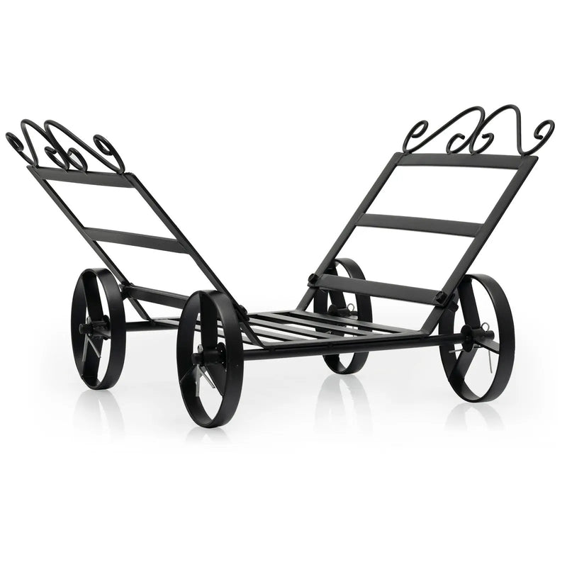 Firewood Rack Decorative Rustproof Steel Fireplace Log Holder with Wheels by DirectDeals