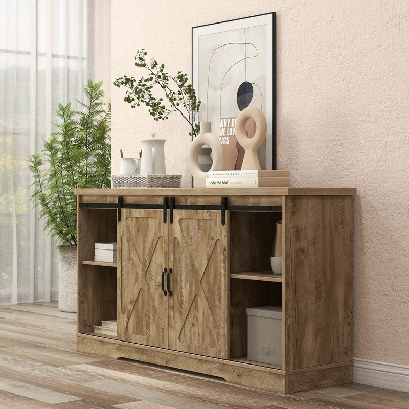 Farmhouse Entertainment Center with Adjustable Shelves and Storage Cabinet-Gray by DirectDeals