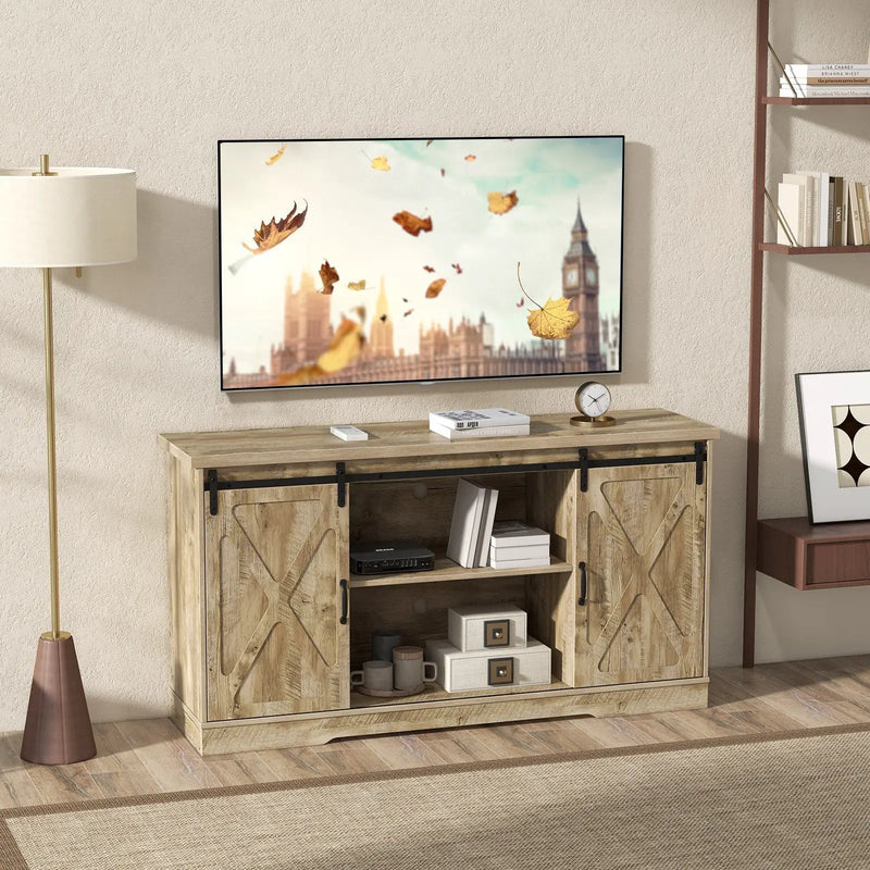 Farmhouse Entertainment Center with Adjustable Shelves and Storage Cabinet-Gray by DirectDeals