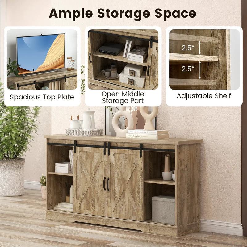 Farmhouse Entertainment Center with Adjustable Shelves and Storage Cabinet-Gray by DirectDeals
