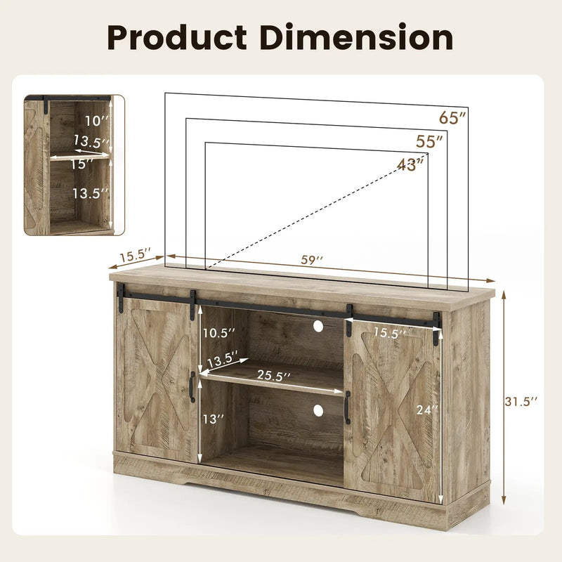 Farmhouse Entertainment Center with Adjustable Shelves and Storage Cabinet-Gray by DirectDeals