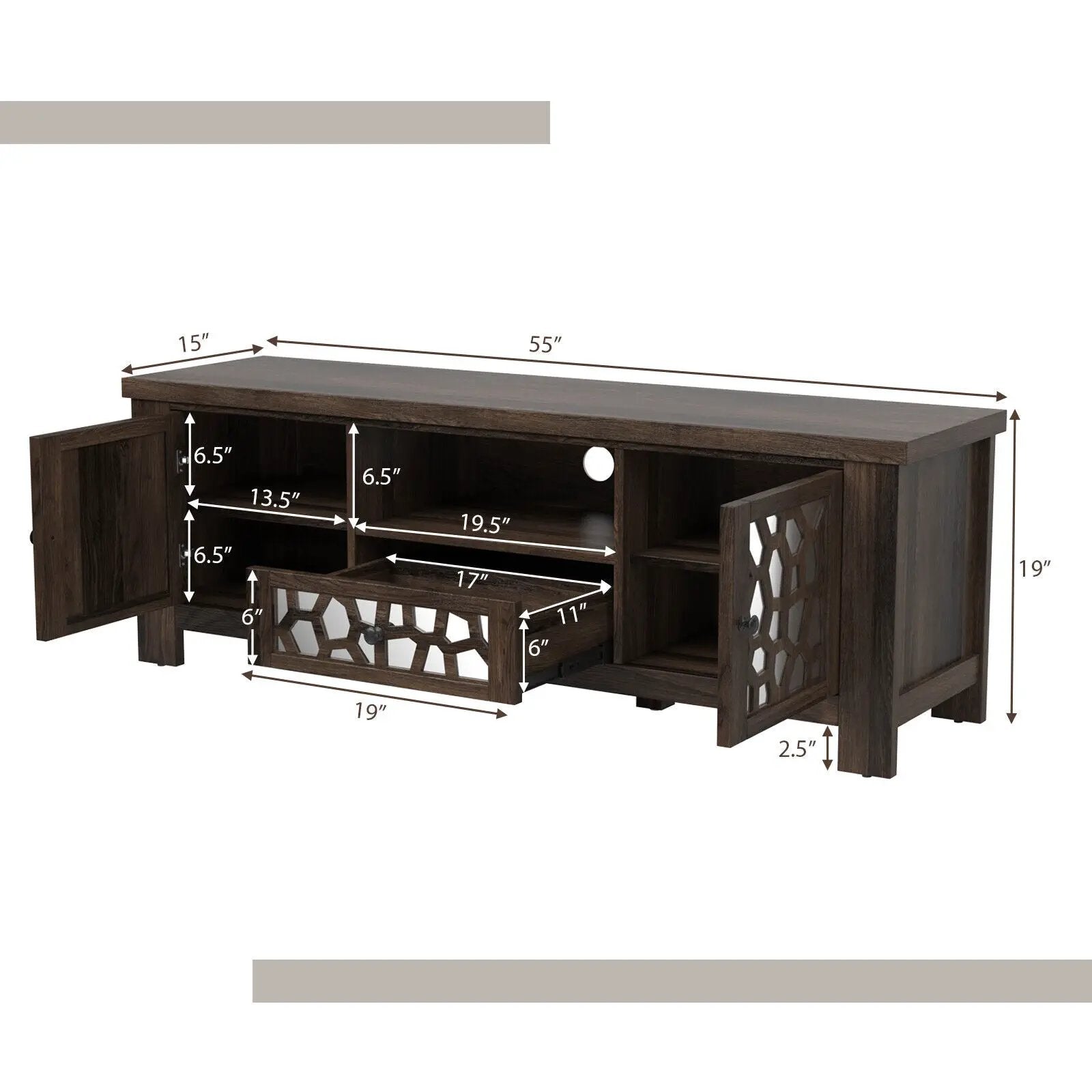 55 Inch Retro TV Stand Media Entertainment Center with Mirror Doors and Drawer by DirectDeals