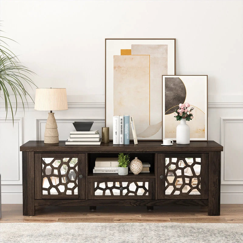 55 Inch Retro TV Stand Media Entertainment Center with Mirror Doors and Drawer by DirectDeals