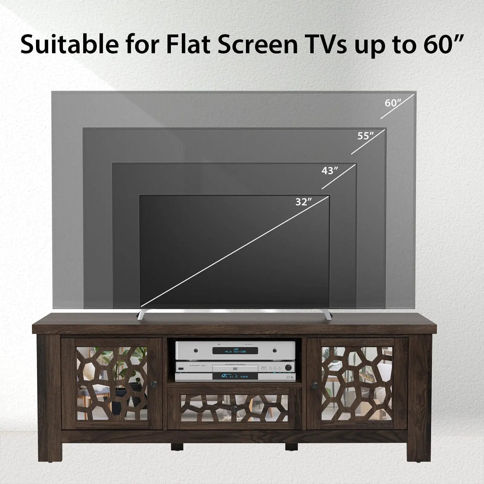 55 Inch Retro TV Stand Media Entertainment Center with Mirror Doors and Drawer by DirectDeals