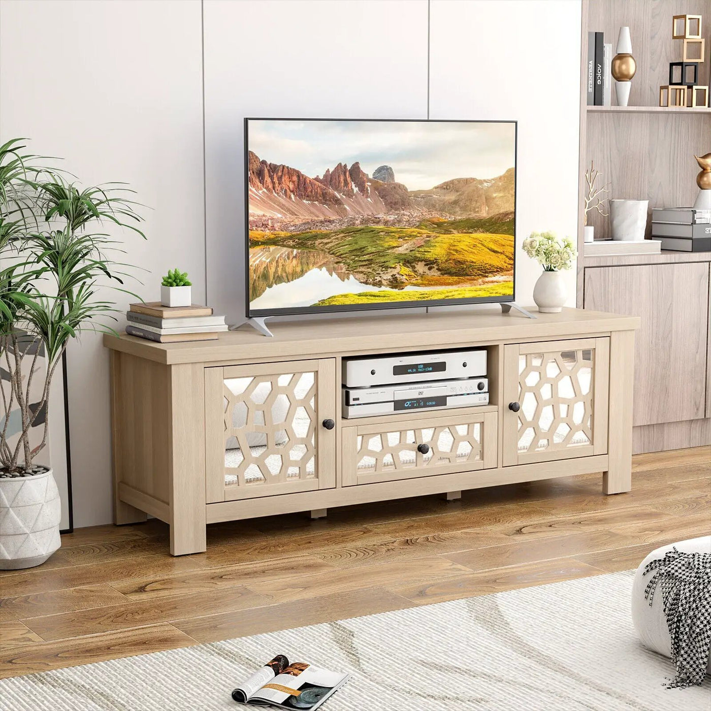 55 Inch Retro TV Stand Media Entertainment Center with Mirror Doors and Drawer by DirectDeals