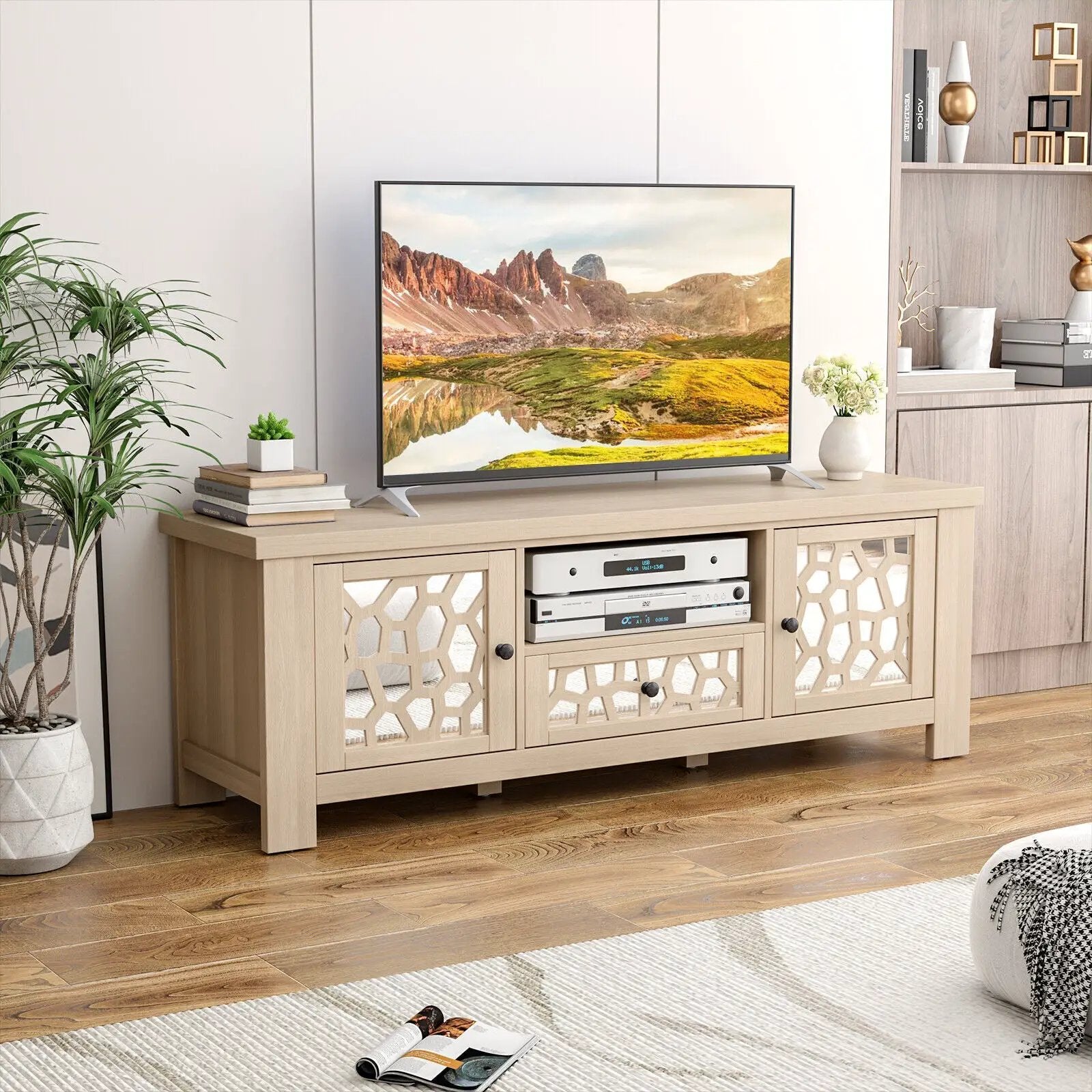 55 Inch Retro TV Stand Media Entertainment Center with Mirror Doors and Drawer by DirectDeals
