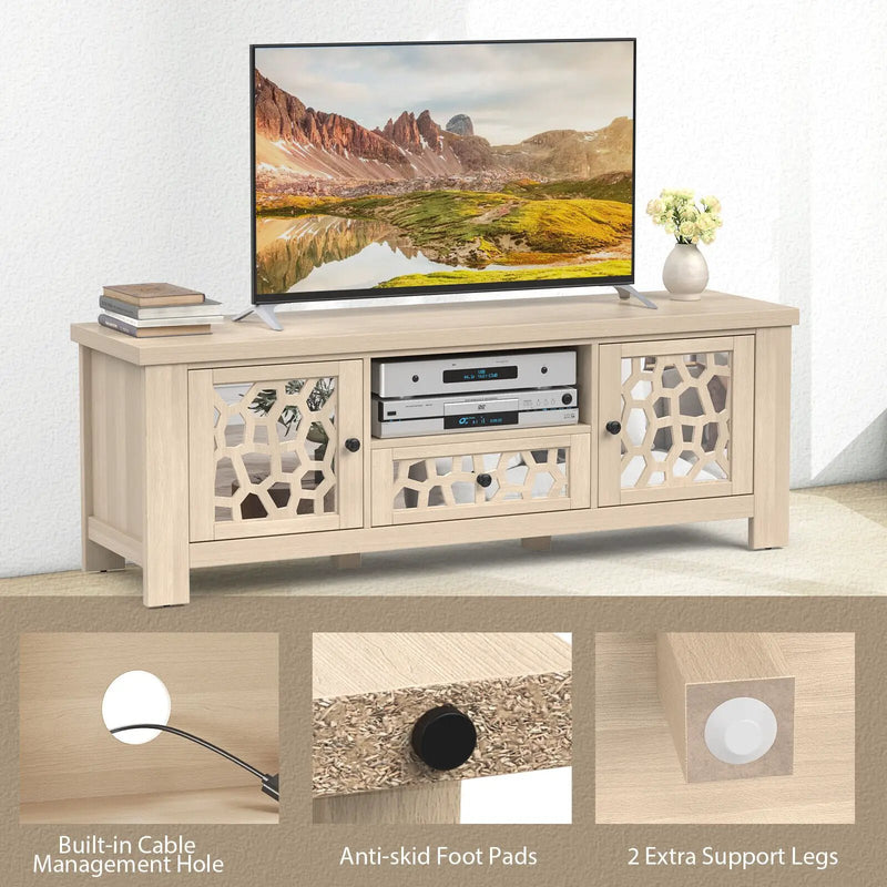 55 Inch Retro TV Stand Media Entertainment Center with Mirror Doors and Drawer by DirectDeals