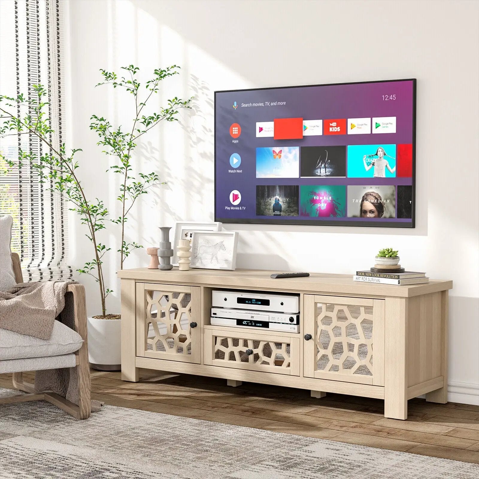 55 Inch Retro TV Stand Media Entertainment Center with Mirror Doors and Drawer by DirectDeals