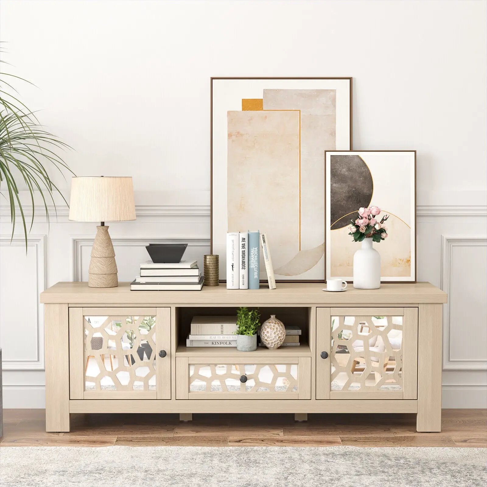 55 Inch Retro TV Stand Media Entertainment Center with Mirror Doors and Drawer by DirectDeals