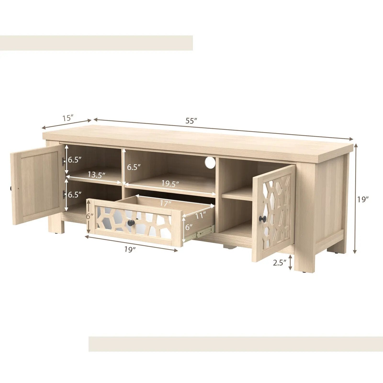 55 Inch Retro TV Stand Media Entertainment Center with Mirror Doors and Drawer by DirectDeals