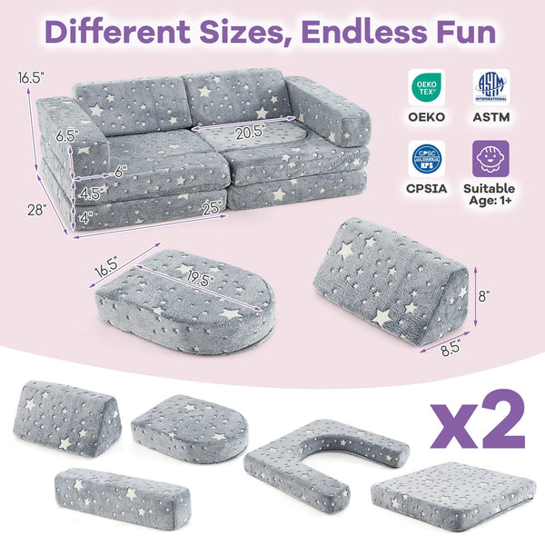 10 Pieces Modular Kids Play Couch Sectional Sofa Glow in the Dark-Gray, photo 2 of 2