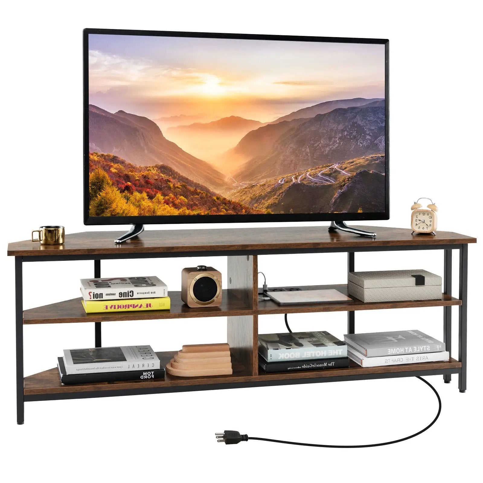 3-Tier Corner TV Stand for TVs up to 65 Inches with Charging Station by DirectDeals