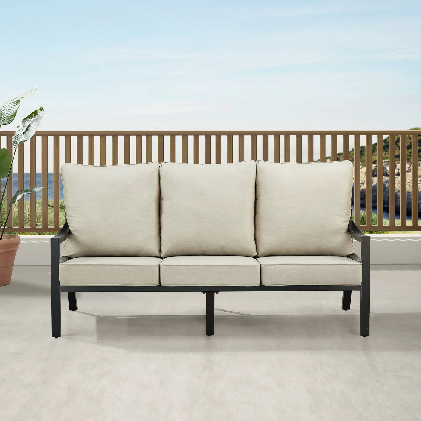 Black Aluminum Deep Seating Sofa with Cushions by Sharicks