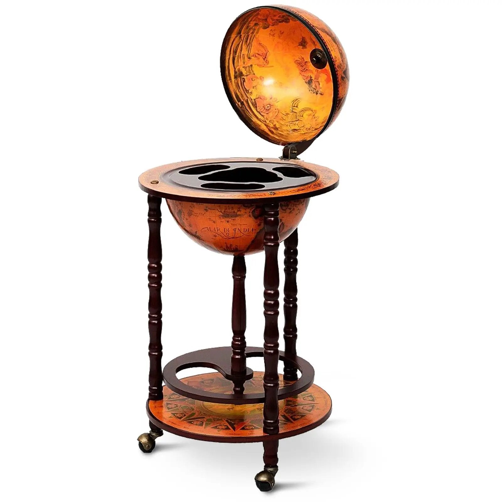 16th Century Wood Globe Wine Bar Stand by DirectDeals