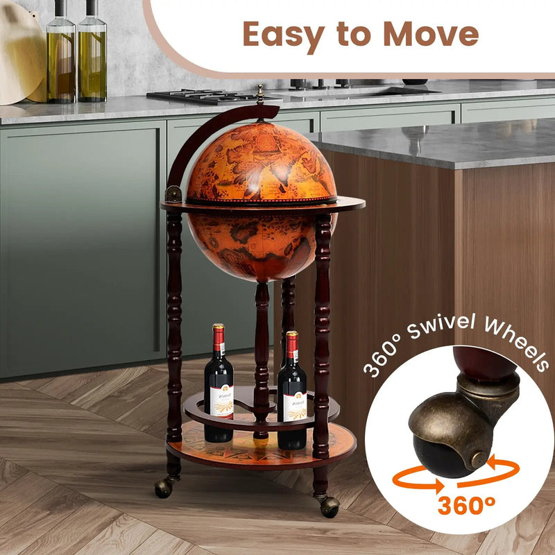 16th Century Wood Globe Wine Bar Stand by DirectDeals