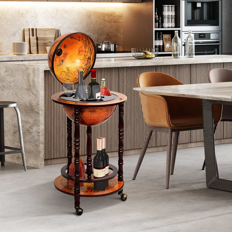 16th Century Wood Globe Wine Bar Stand by DirectDeals