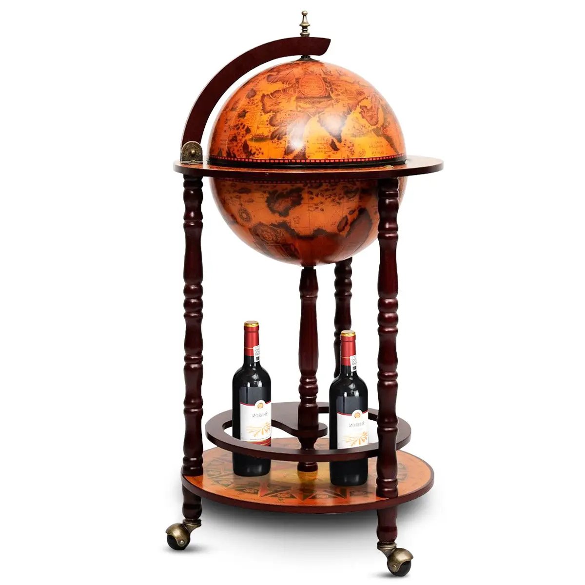 16th Century Wood Globe Wine Bar Stand by DirectDeals