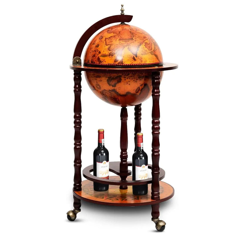 16th Century Wood Globe Wine Bar Stand by DirectDeals