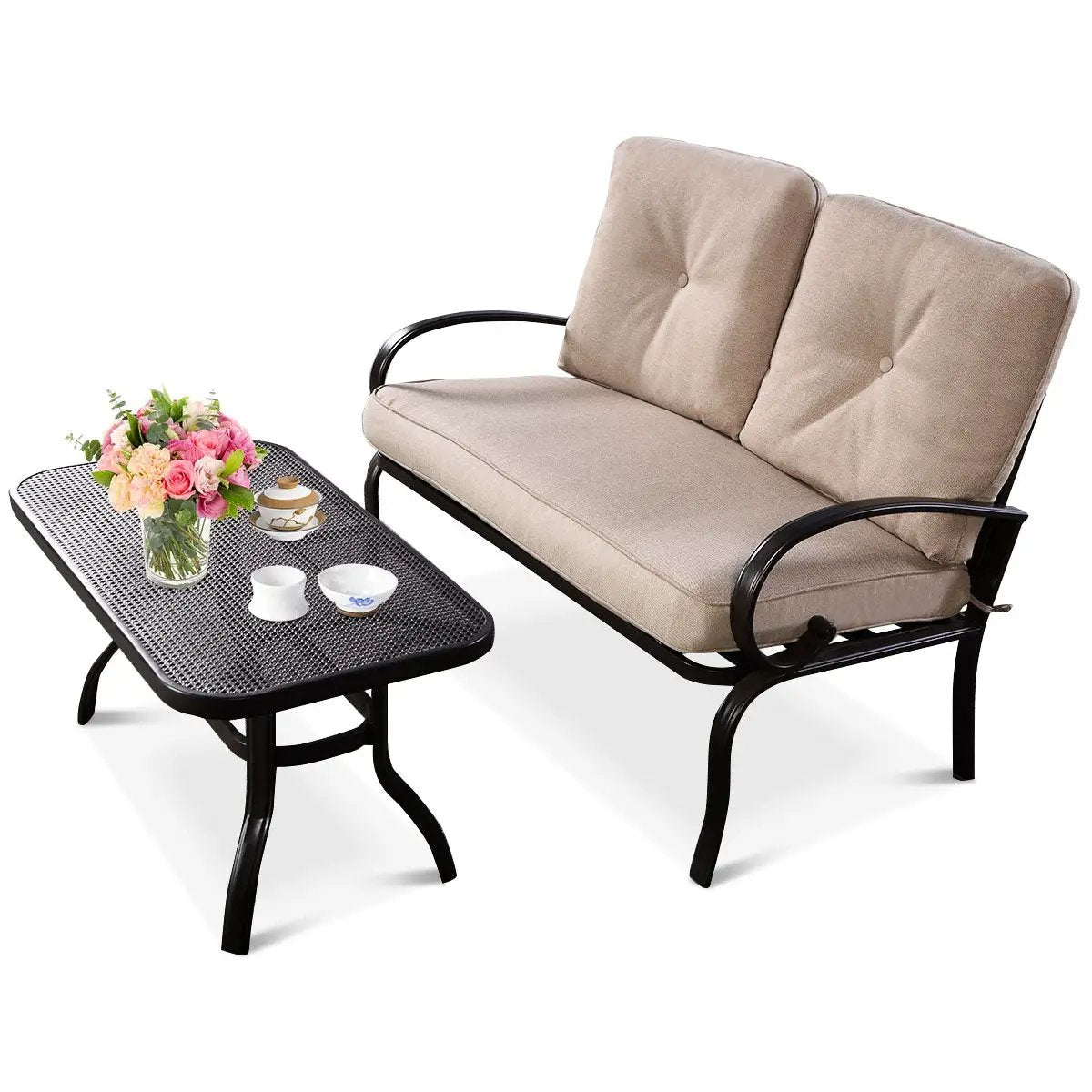 2 Pieces Patio Outdoor Cushioned Coffee Table Seat by DirectDeals