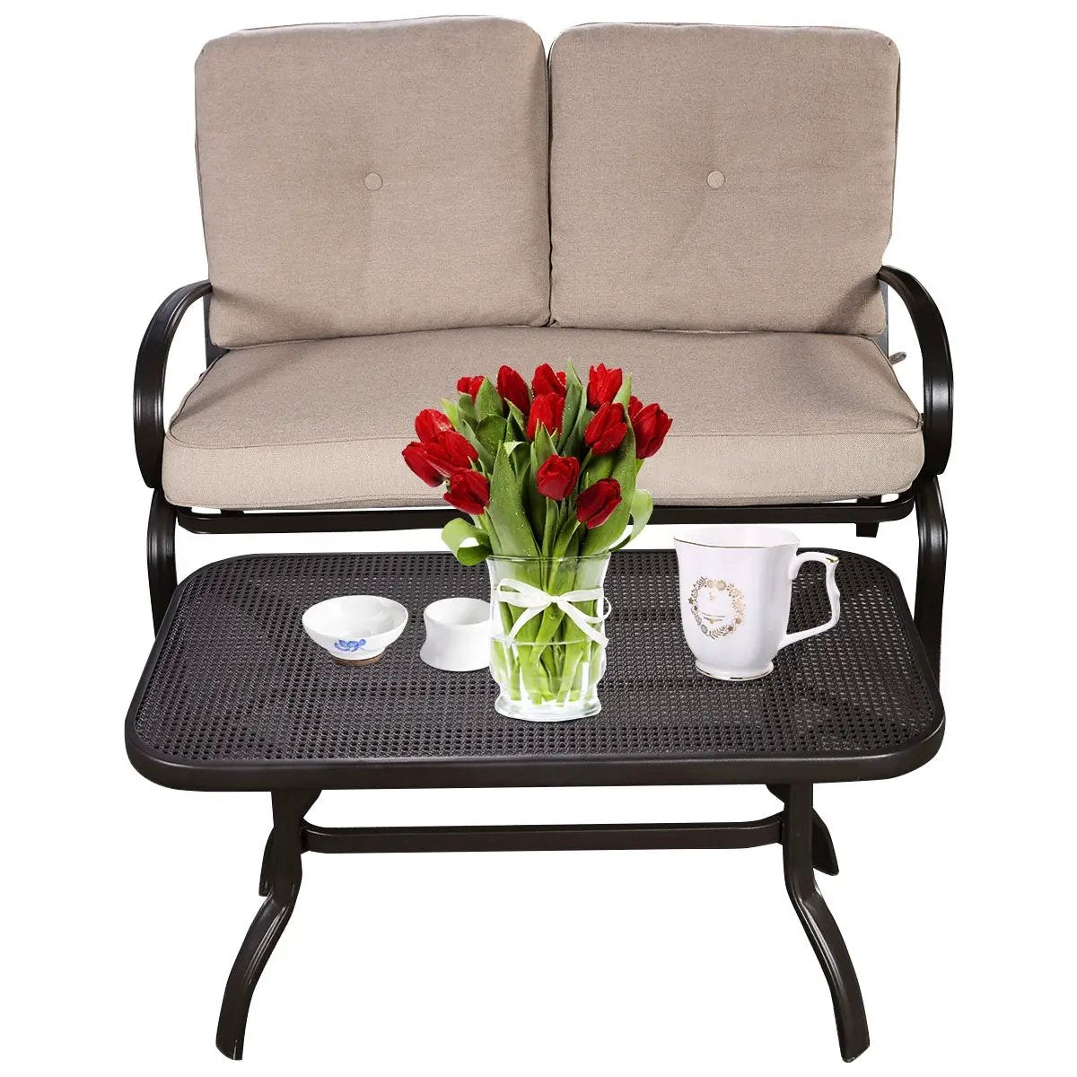 2 Pieces Patio Outdoor Cushioned Coffee Table Seat by DirectDeals