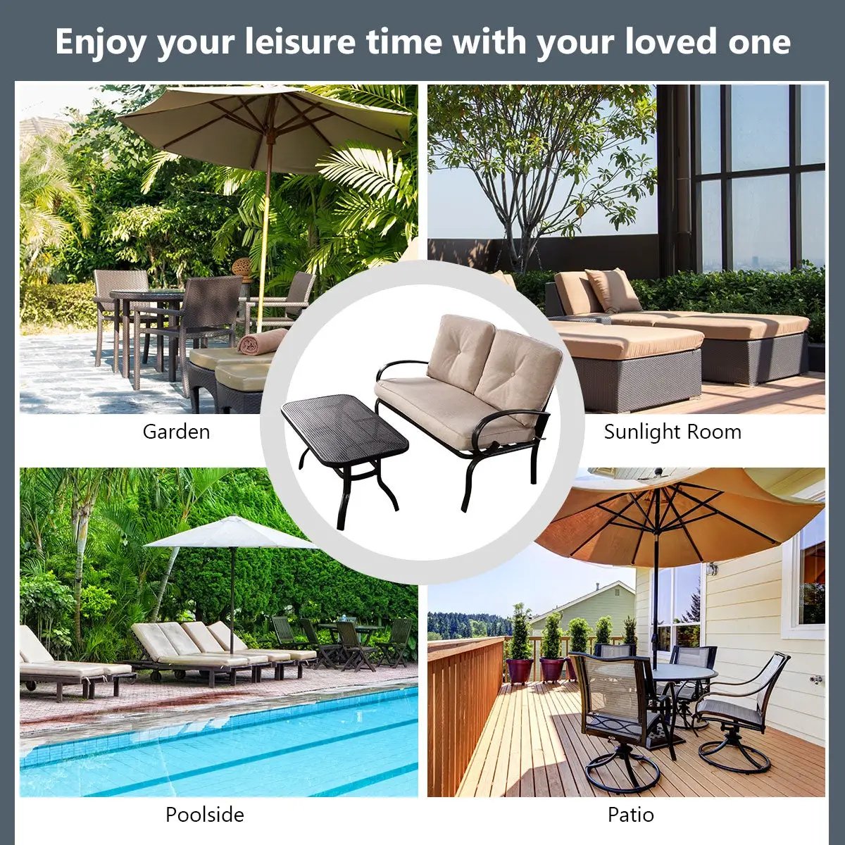 2 Pieces Patio Outdoor Cushioned Coffee Table Seat by DirectDeals
