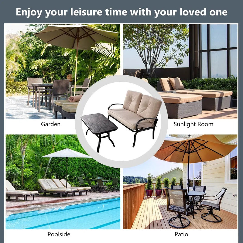 2 Pieces Patio Outdoor Cushioned Coffee Table Seat by DirectDeals