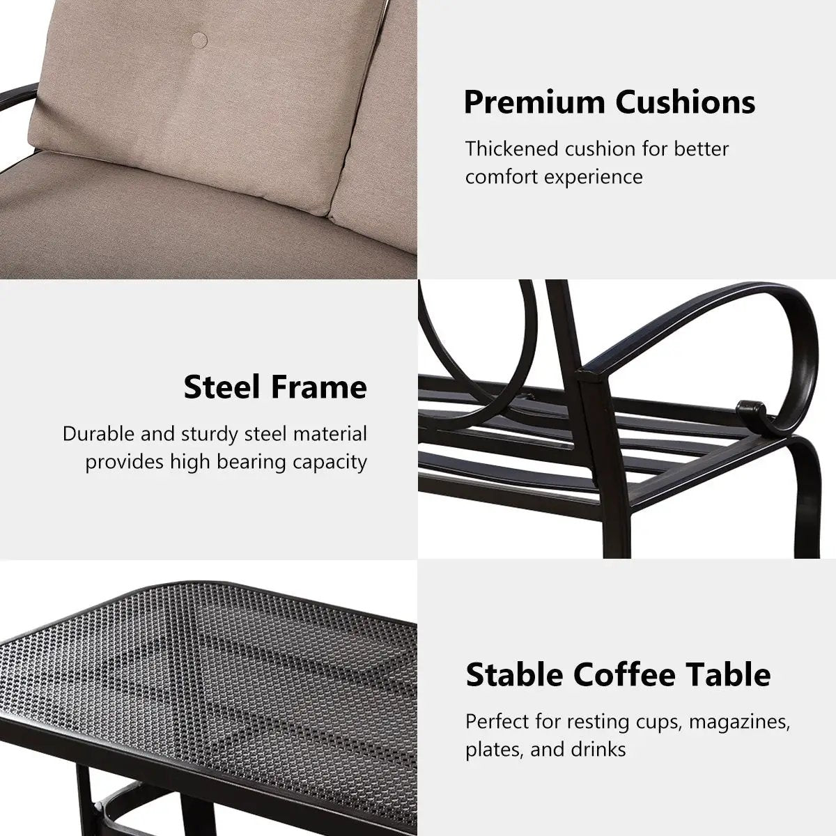 2 Pieces Patio Outdoor Cushioned Coffee Table Seat by DirectDeals