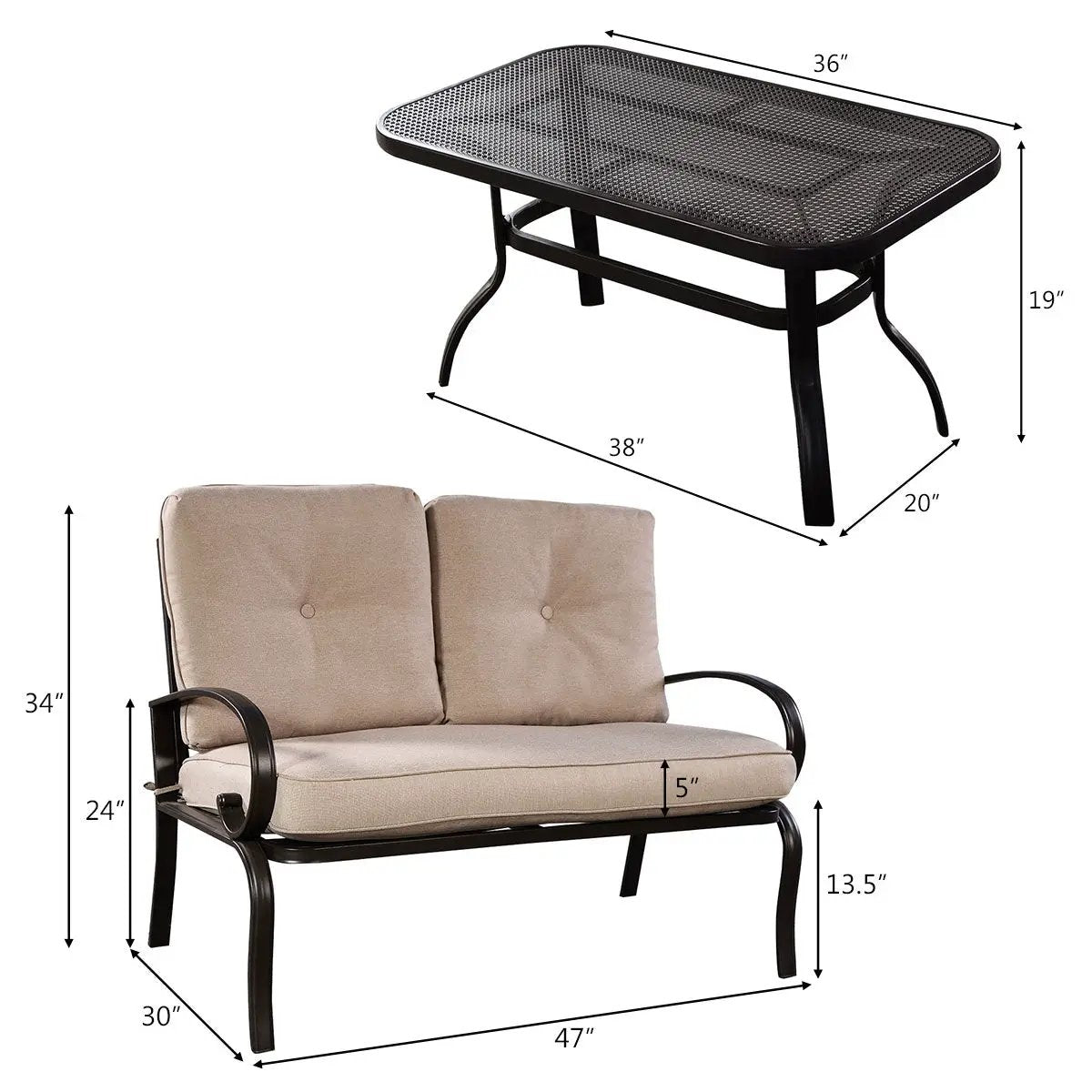 2 Pieces Patio Outdoor Cushioned Coffee Table Seat by DirectDeals